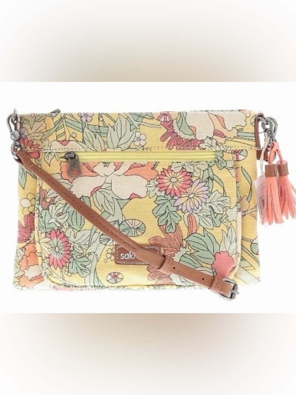 Sakroots Yellow Floral Crossbody with Tan Strap